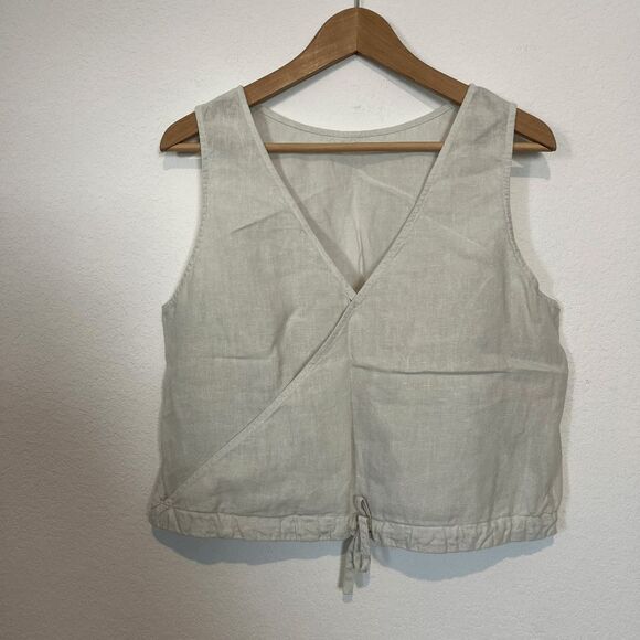 Esby Sea Salt Beige Poppy Sleeveless Wrap Surplice Top Women's Size Large - Picture 2 of 6